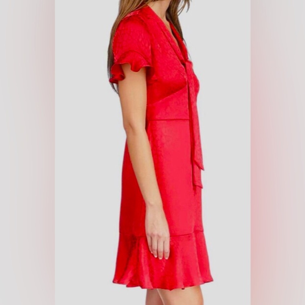 NEW Michael Kors Red Jacquard Ruffle Midi Dress